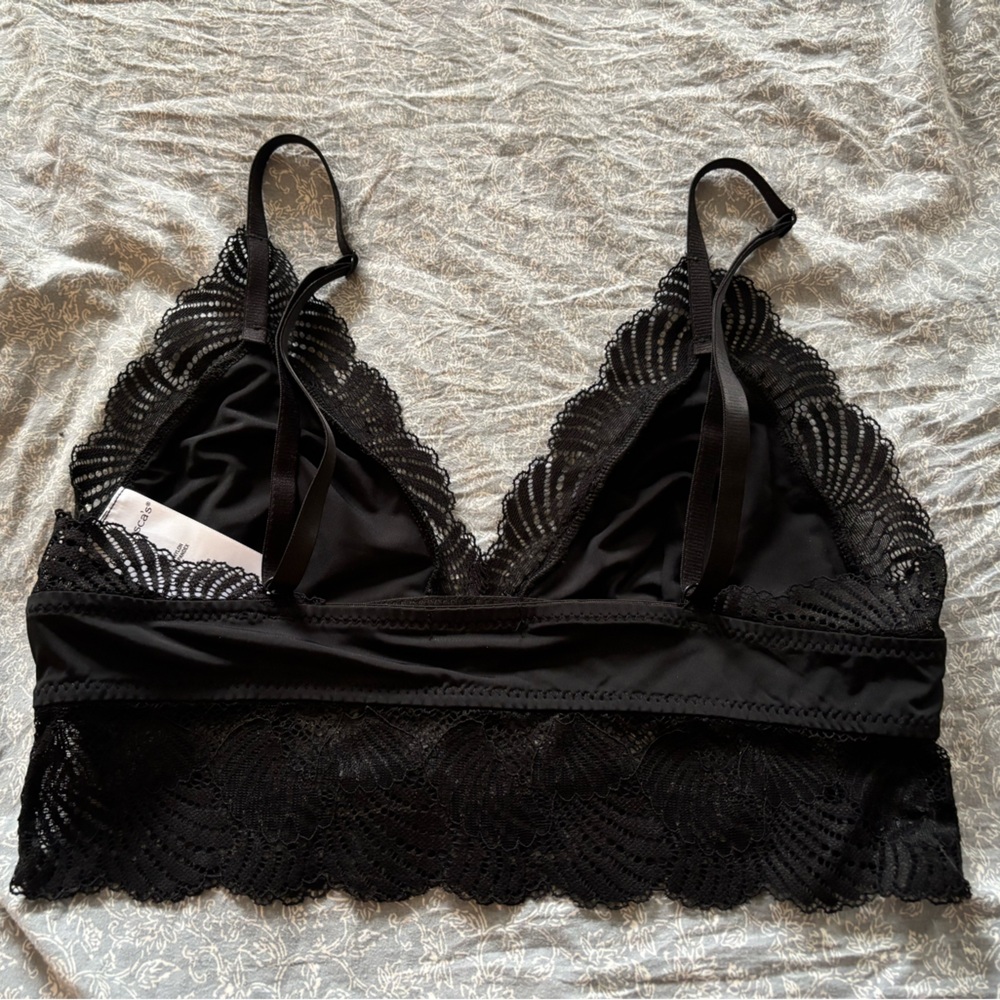 Francesca’s Black Lace Trim Satin Bralette - Picture 2 of 2